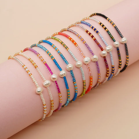 2024 New Skinny Bohemian Natural Fresh Water Pearl & Rainbow Miyuki Beads Bracelet, Adjustable, Handmade Boho Summer Jewelry AL1005