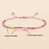 2024 New Skinny Bohemian Natural Fresh Water Pearl & Rainbow Miyuki Beads Bracelet, Adjustable, Handmade Boho Summer Jewelry AL1005