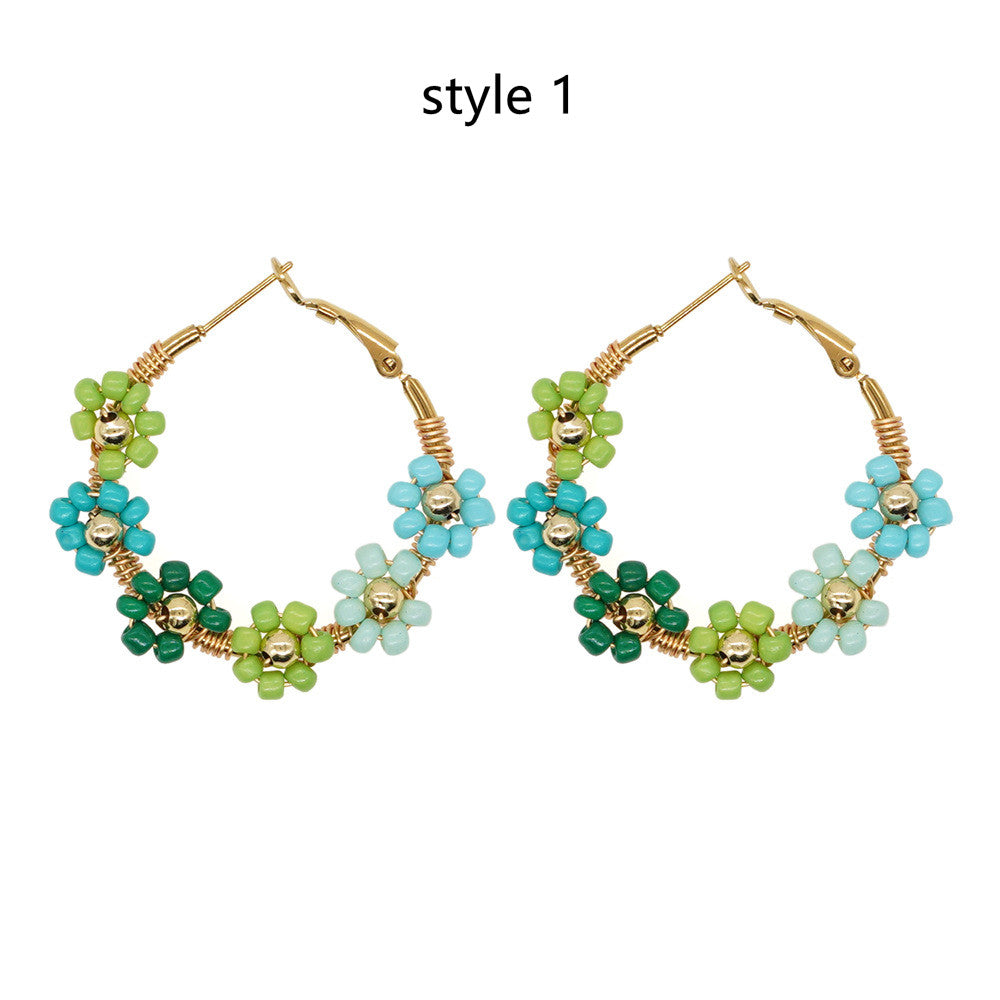 Bohemian Rainbow Daisy Flower Miyuki Beads Hoop Earrings, Handmade Boho Summer Jewelry AL1006