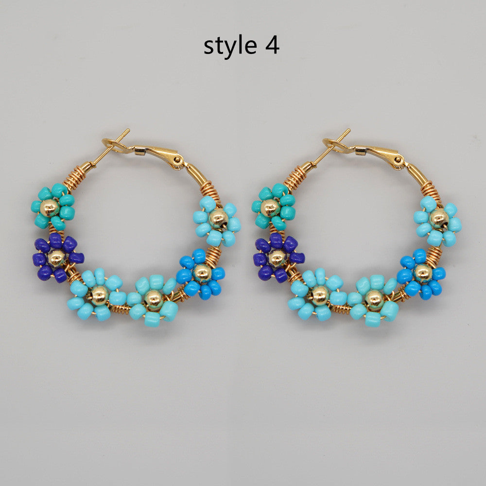 Bohemian Rainbow Daisy Flower Miyuki Beads Hoop Earrings, Handmade Boho Summer Jewelry AL1006