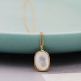 18" Gold Plated Plump Oval Natural White Shell Necklace, S925 Sterling Silver, Simple Fashion Jewelry AL1008