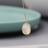 18" Gold Plated Plump Oval Natural White Shell Necklace, S925 Sterling Silver, Simple Fashion Jewelry AL1008