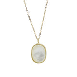 18" Gold Plated Plump Oval Natural White Shell Necklace, S925 Sterling Silver, Simple Fashion Jewelry AL1008