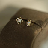 S925 Sterling Silver Four-Claw Round White Opal Stud Earrings, CZ Micro Pave Jewelry Earring AL1009