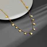 Multi Small Heart Star Moon Cross Pendant Slice Chain Necklace, 18k Gold Titanium Steel Jewelry AL1011