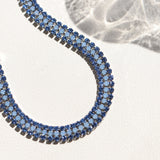 Mermaid Blue 3-Row Full Zircon Chain Bracelet For Women, Titanium Steel Jewelry Bracelet AL1013