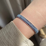 Mermaid Blue 3-Row Full Zircon Chain Bracelet For Women, Titanium Steel Jewelry Bracelet AL1013