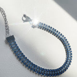 Mermaid Blue 3-Row Full Zircon Chain Bracelet For Women, Titanium Steel Jewelry Bracelet AL1013