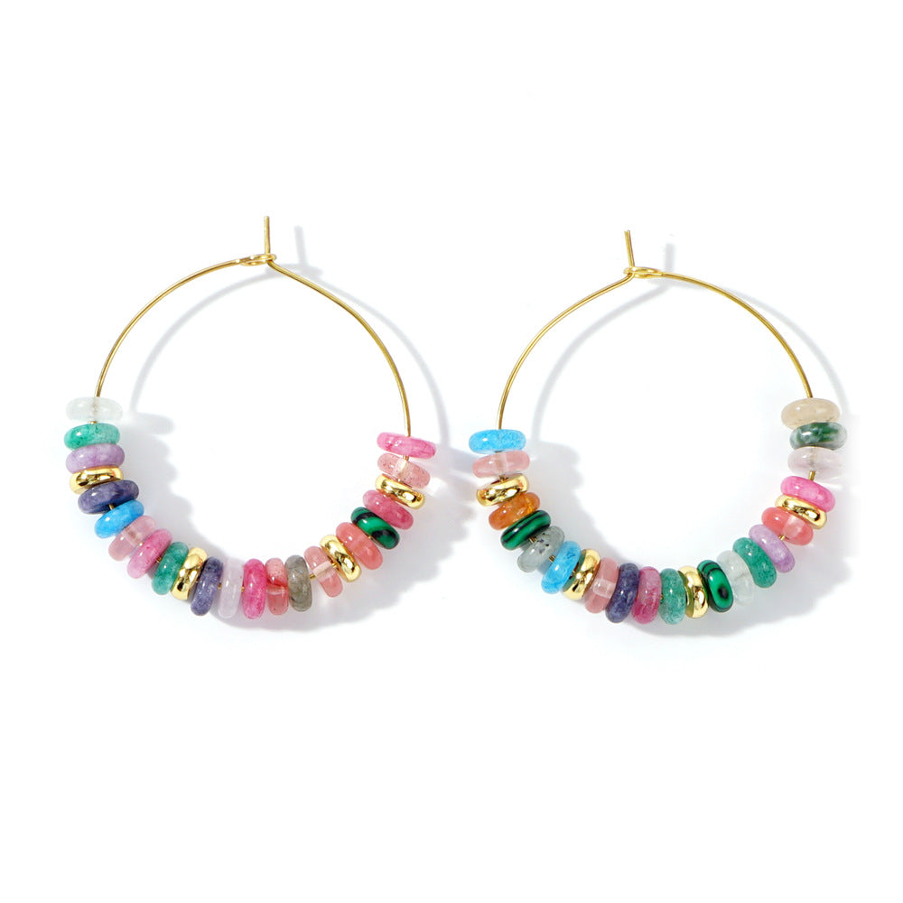 Bohemian Rainbow Natural Stones Beads Hoop Earrings AL1014