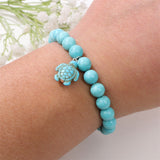 Sea Turtle Charm Bracelet Amazon Turquoise Amethyst Stone 8mm Beads Stretch Bracelet For Men For Women AL1016