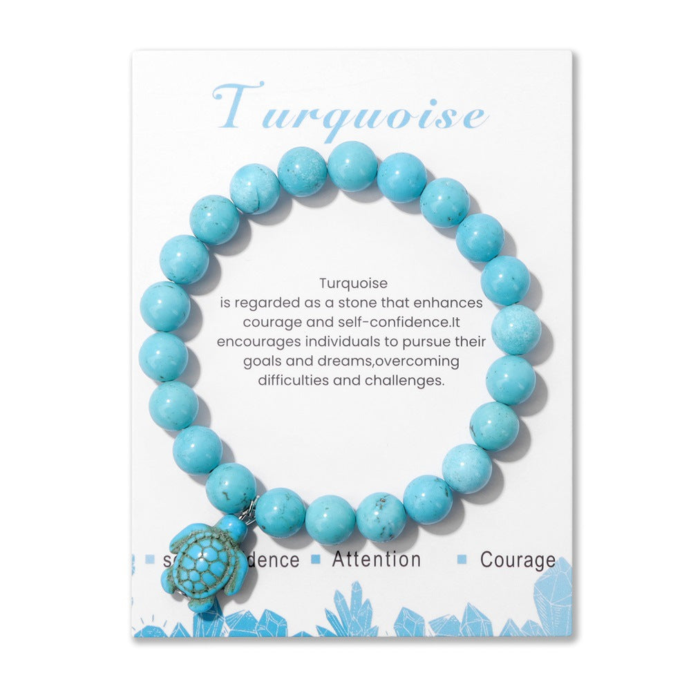 Sea Turtle Charm Bracelet Amazon Turquoise Amethyst Stone 8mm Beads Stretch Bracelet For Men For Women AL1016