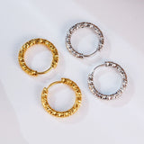 Circle Round Faceted Hoop Earrings, Gold Titanium Stainless Steel Ear Clips AL1020