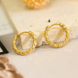 Circle Round Faceted Hoop Earrings, Gold Titanium Stainless Steel Ear Clips AL1020