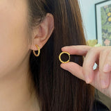 Circle Round Faceted Hoop Earrings, Gold Titanium Stainless Steel Ear Clips AL1020