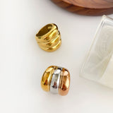 Tricolor Titanium Stainless Steel 3-Layer Smooth Gold Band Ring in 18K Gold Plated AL1021