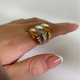 Tricolor Titanium Stainless Steel 3-Layer Smooth Gold Band Ring in 18K Gold Plated AL1021