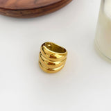 Tricolor Titanium Stainless Steel 3-Layer Smooth Gold Band Ring in 18K Gold Plated AL1021