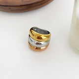 Tricolor Titanium Stainless Steel 3-Layer Smooth Gold Band Ring in 18K Gold Plated AL1021