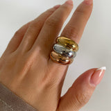 Tricolor Titanium Stainless Steel 3-Layer Smooth Gold Band Ring in 18K Gold Plated AL1021