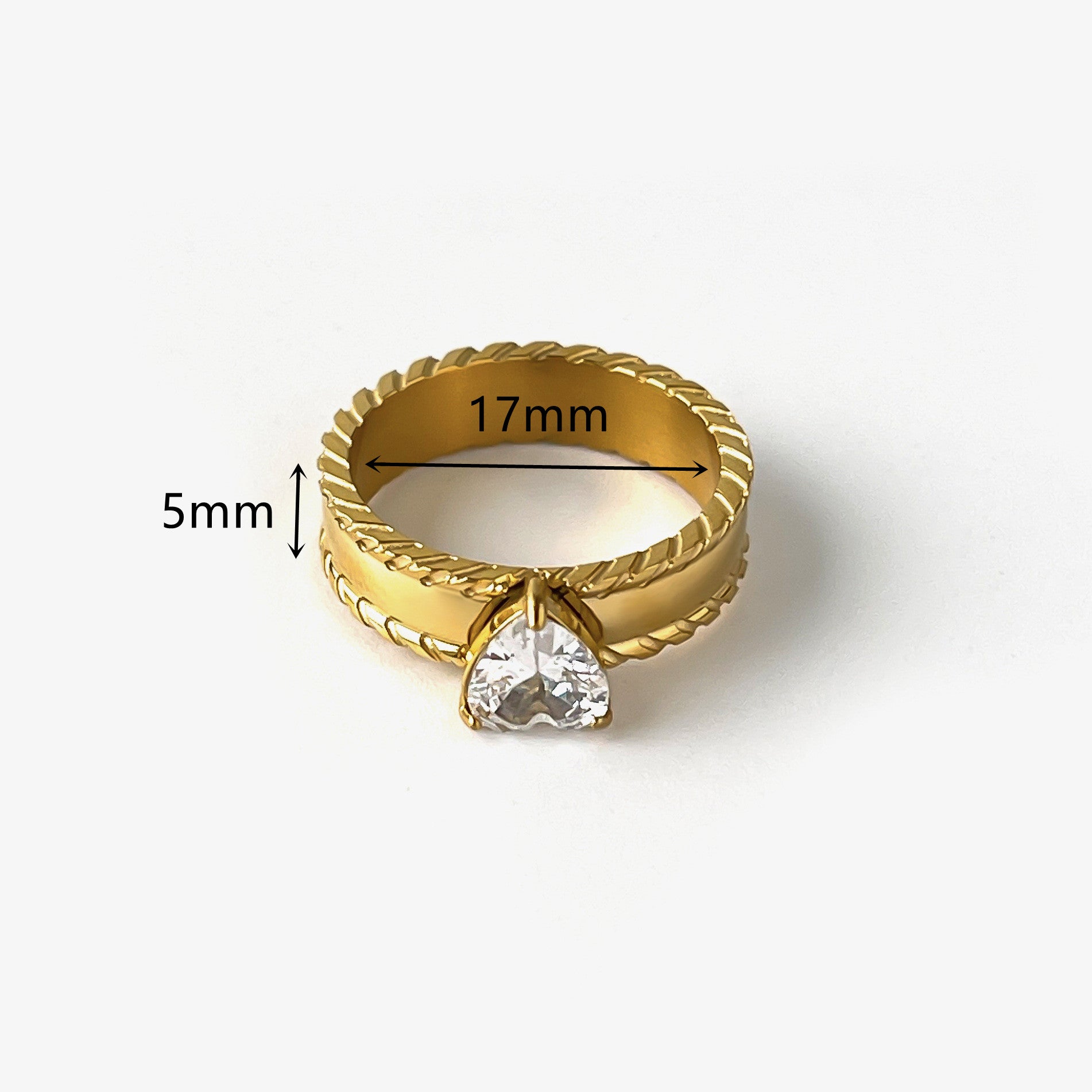 Lace Edge CZ Heart Gold Band Ring, Titanium Stainless Steel in 18K Gold Plated, Zircon Heart Jewelry Ring AL1022