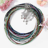 13” Skinny Silver Plated 2mm Natural Stone Faceted Beaded Choker Necklace, Rainbow Gemstone Crystal Jewelry Necklace AL1024