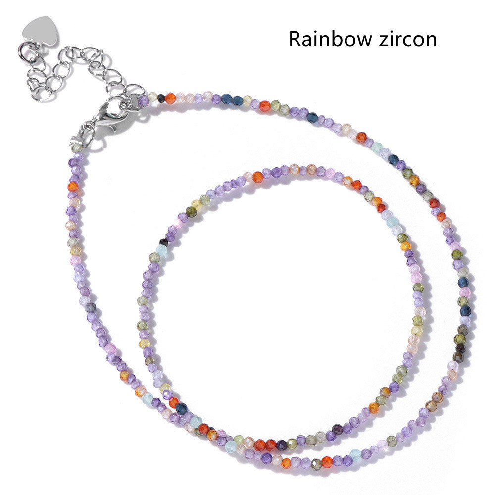 13” Skinny Silver Plated 2mm Natural Stone Faceted Beaded Choker Necklace, Rainbow Gemstone Crystal Jewelry Necklace AL1024