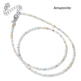 13” Skinny Silver Plated 2mm Natural Stone Faceted Beaded Choker Necklace, Rainbow Gemstone Crystal Jewelry Necklace AL1024