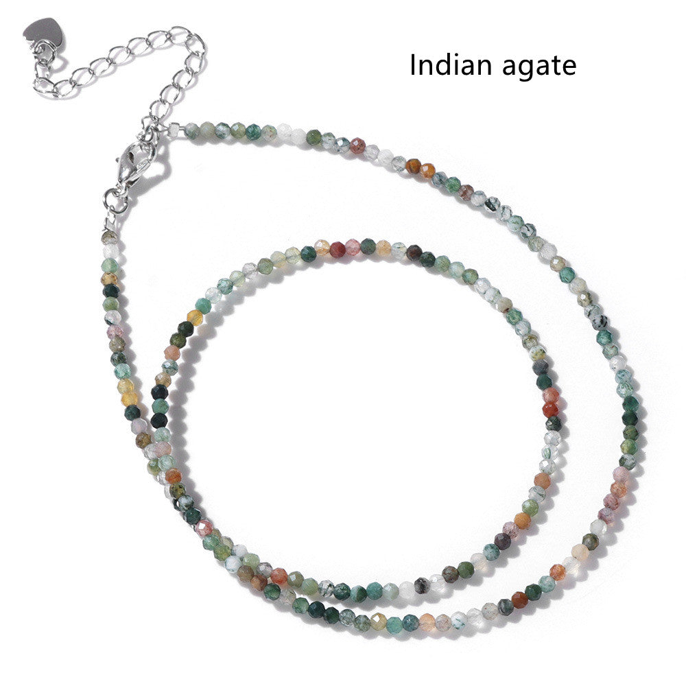 13” Skinny Silver Plated 2mm Natural Stone Faceted Beaded Choker Necklace, Rainbow Gemstone Crystal Jewelry Necklace AL1024