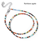 13” Skinny Silver Plated 2mm Natural Stone Faceted Beaded Choker Necklace, Rainbow Gemstone Crystal Jewelry Necklace AL1024