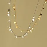 Piano Keys - 16" Small Rectangle Sequin Pendant Slice Chain Necklace, 18k Gold Titanium Steel Jewelry AL1027