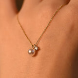 16" S925 Sterling Silver Small Pearl & CZ Pendant Necklace in 14K Gold Plated, Fashion Women Nekclace AL1028