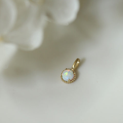 S925 Silver Opal Charm Pendant in 14K Gold Plated, Tiny Small Round Opal Charm AL1029