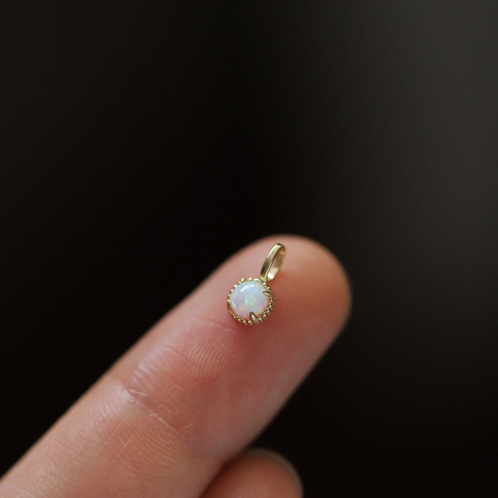 Tiny Small Round Claw White Opal Charm S925 Silver Pendant in 14K Gold Plated, DIY Making Jewelry Finding AL1029