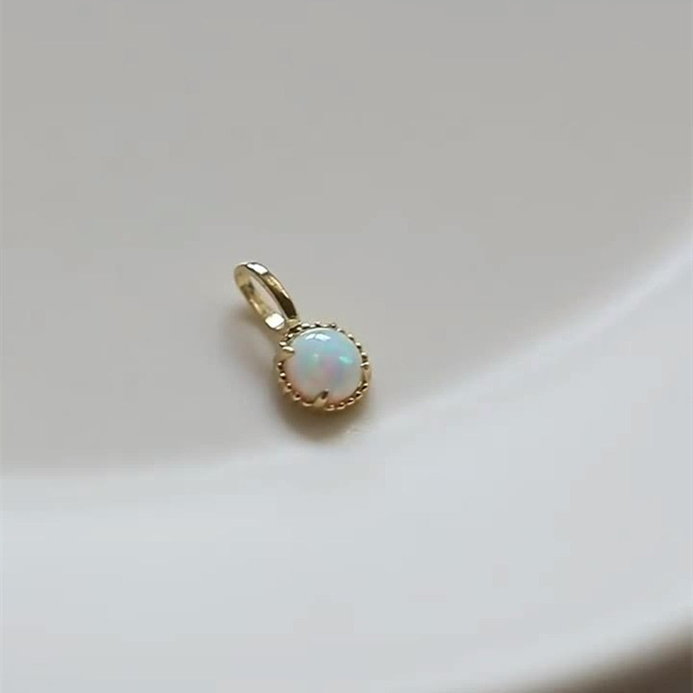 Tiny Small Round Claw White Opal Charm S925 Silver Pendant in 14K Gold Plated, DIY Making Jewelry Finding AL1029