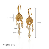 Boho Gold Plated Starfish Pattern Coin & Pearl Dangle Earrings, Titanium Steel, Beach Summer Jewelry Drop Earring AL1030