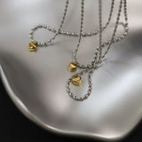 16" Dual-Colored Gold Plated Small Heart Pendant & Silver Bead Chain Necklace, Titanium Steel Lady Fashion Jewelry AL1031