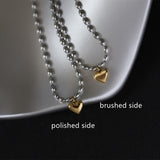 16" Dual-Colored Gold Plated Small Heart Pendant & Silver Bead Chain Necklace, Titanium Steel Lady Fashion Jewelry AL1031