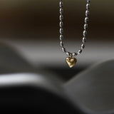 16" Dual-Colored Gold Plated Small Heart Pendant & Silver Bead Chain Necklace, Titanium Steel Lady Fashion Jewelry AL1031