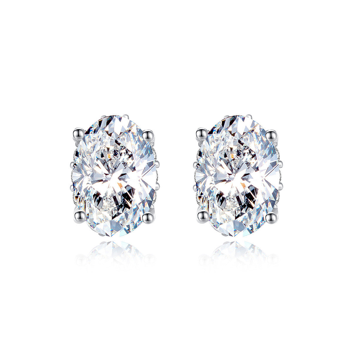 Danity 0.5CT Oval Cut Moissanite Diamond Studs Earring, CZ Micro Pave Side, S925 Sterling Silver Jewelry Earrings AL1032