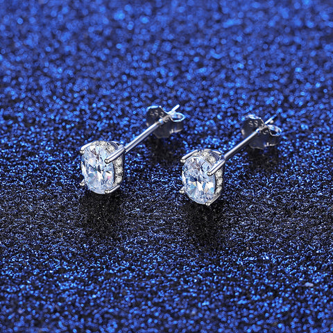 Danity 0.5CT Oval Cut Moissanite Diamond Studs Earring, CZ Micro Pave Side, S925 Sterling Silver Jewelry Earrings AL1032