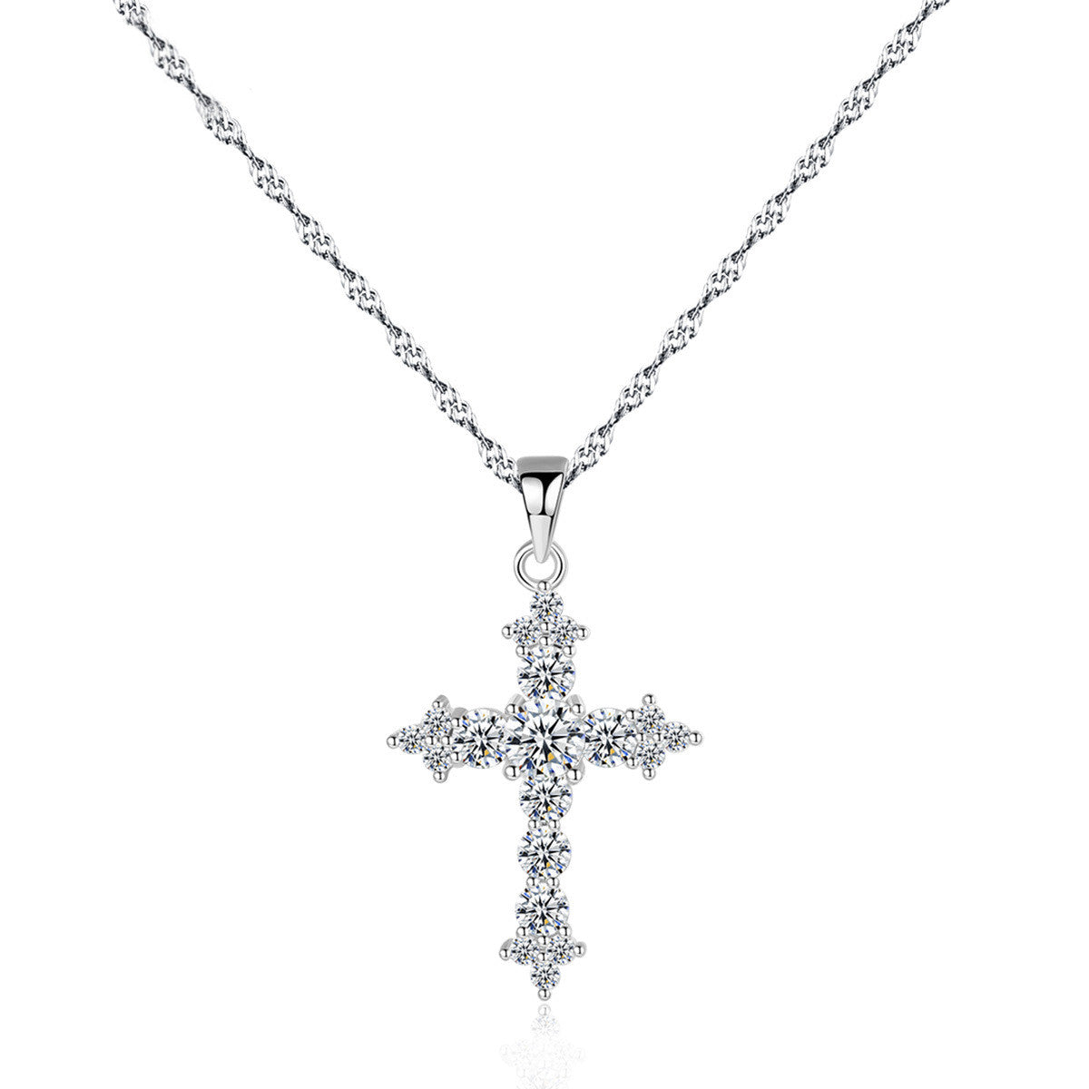 16" S925 Sterling Silver CZ Cross Pendant Necklace, Fashion Zircon Cross Necklace Jewelry AL1033