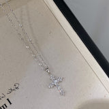 16" S925 Sterling Silver CZ Cross Pendant Necklace, Fashion Zircon Cross Necklace Jewelry AL1033