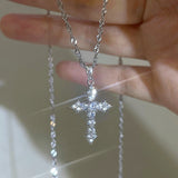 16" S925 Sterling Silver CZ Cross Pendant Necklace, Fashion Zircon Cross Necklace Jewelry AL1033