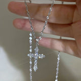 16" S925 Sterling Silver CZ Cross Pendant Necklace, Fashion Zircon Cross Necklace Jewelry AL1033