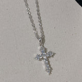 16" S925 Sterling Silver CZ Cross Pendant Necklace, Fashion Zircon Cross Necklace Jewelry AL1033