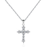 16" S925 Sterling Silver CZ Cross Pendant Necklace, Fashion Zircon Cross Necklace Jewelry AL1033