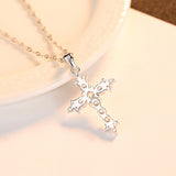 16" S925 Sterling Silver CZ Cross Pendant Necklace, Fashion Zircon Cross Necklace Jewelry AL1033