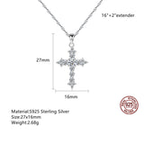 16" S925 Sterling Silver CZ Cross Pendant Necklace, Fashion Zircon Cross Necklace Jewelry AL1033