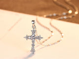 16" S925 Sterling Silver CZ Cross Pendant Necklace, Fashion Zircon Cross Necklace Jewelry AL1033