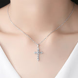 16" S925 Sterling Silver CZ Cross Pendant Necklace, Fashion Zircon Cross Necklace Jewelry AL1033